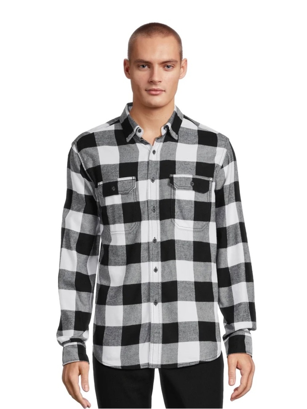 Sonoma Black and White Mens Buffalo Check Button-Down Shirt Size XLT